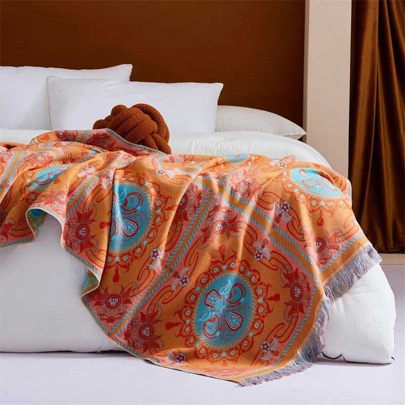 

Многофункциональное одеяло из Королевского хлопка, Тканое жаккардовое одеяло с кисточками, декоративное покрывало для дивана и кровати, домашнее повседневное одеяло, покрывало