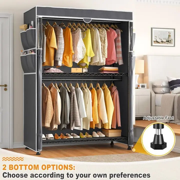 Heavy Duty Clothes Rack with Cover, 81" H Clothing Racks for Hanging Clothes with Wheels & Adjustable Feets (Black) 3