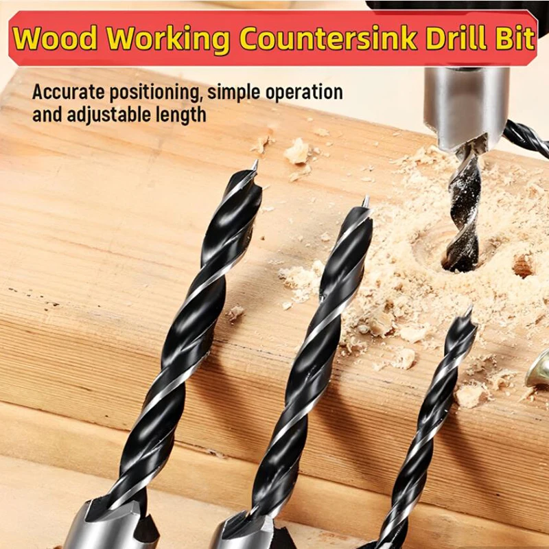 5 Pack Woodworking Countersink Counterbore Drill Bit Set 3in1 For #6 8 10 12 16 Screws,6542 Pilot Drill Bits Adjustable Depth, 82-Degree Chamfer With Stop, 6mm Hex Shank, Includes 2 Allen Wrenches - View #5