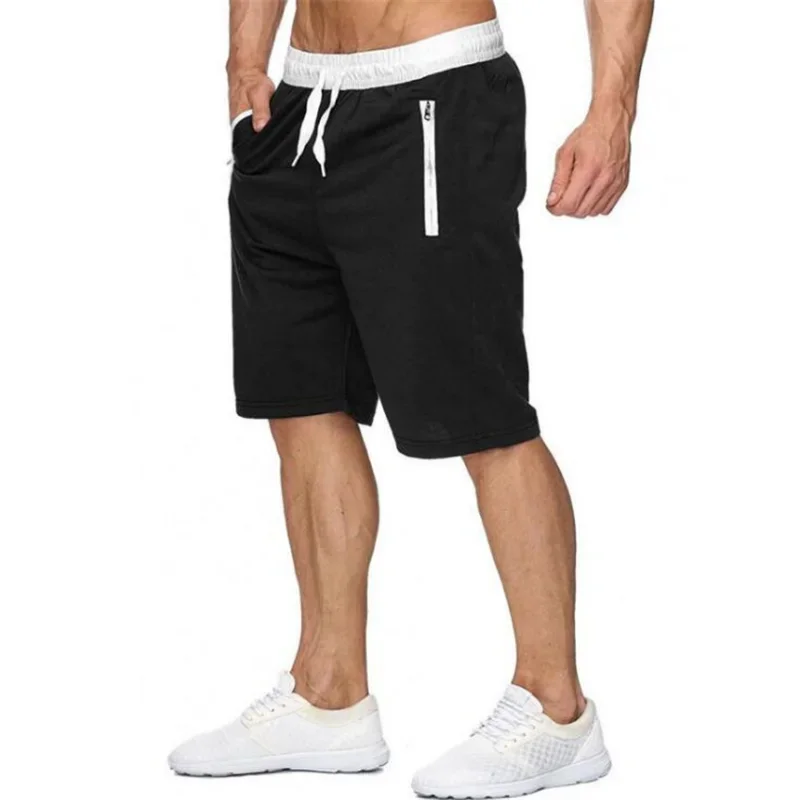 Mens Sports Pocket Solid Drawstring Short Pants Summer Running Thin Shorts Zippered Pocket Loose Casual Sweatpants Trousers