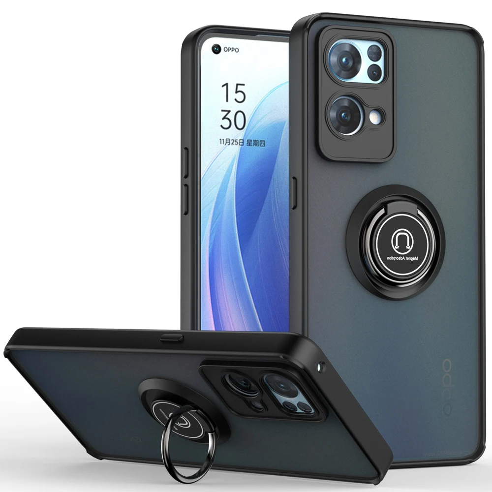 KEYSION Matte Case for OPPO Reno7 5G 7 Z 5 Lite 5F 4 Pro Transparent Ring Shockproof Phone Cover for OPPO A52 A72 A92 A5_voghion.com
