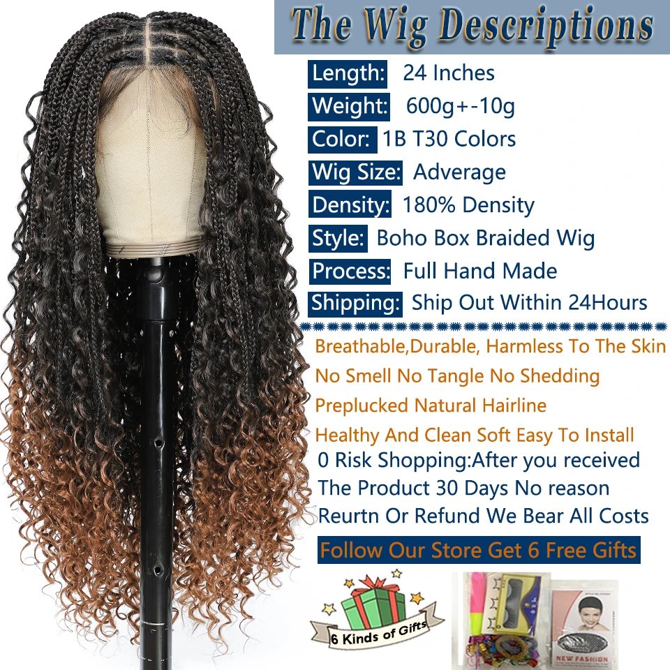 Parrucche sintetiche e in misto pizzo, parrucche intrecciate da donna senza colla, 24 pollici, Goddess Box Braids, parrucche all'uncinetto con baby hair - immagine 2