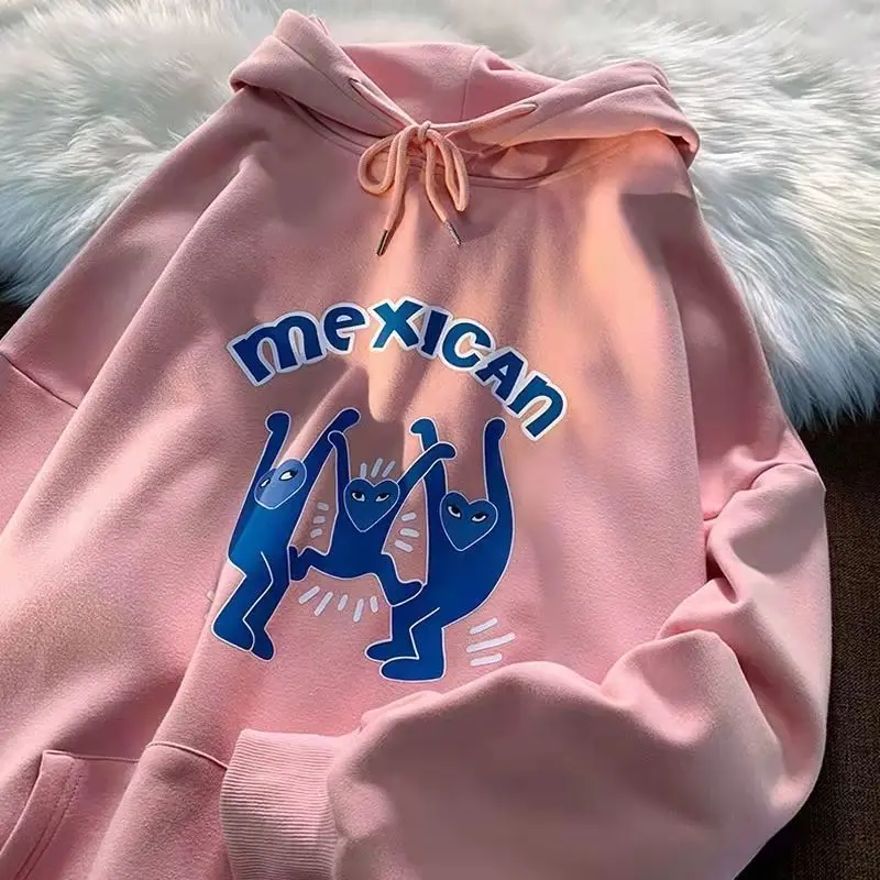Harajuku Interesting Hoodies Women Men Letter Embroidery Hooded Sweatshirt Retro Oversized Long Sleeve Street Couple Y2K Tops
