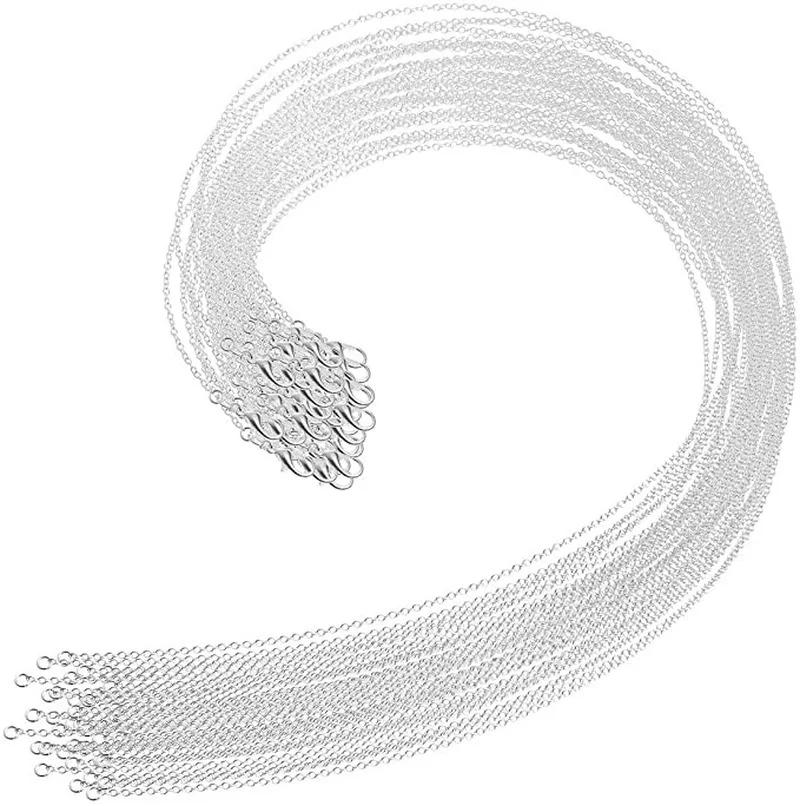 30 Uds. Collar de cadenas redondas circulares de 1MM de Plata de Ley 925 para mujer, joyería de diseño de lujo para fiesta a la moda, colgante de boda