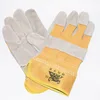 Welding gloves yellow cloth two-layer cowhide short welding gloves half leather labor protection welding gloves leather gloves 1