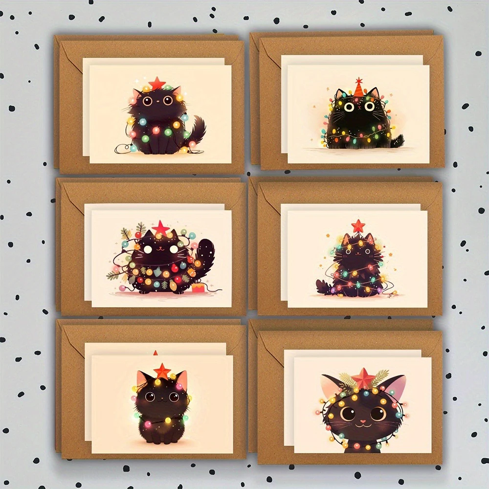 Charming Cat-Themed Greeting Card Set - Pack of 6 Cards with Envelopes