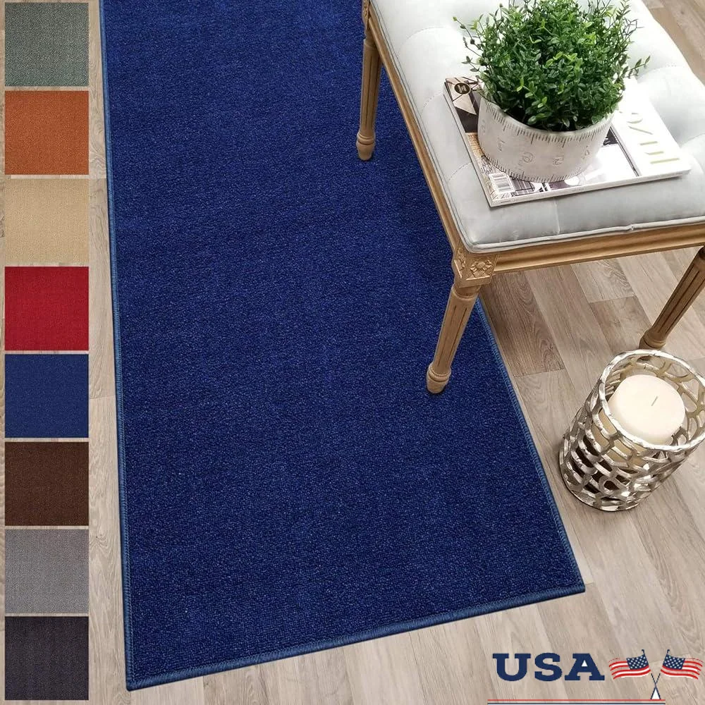 Non-Slip Rubber Backed Hallway Stair Runner Rug Carpet Stain Resistant Durable Low Pile Machine Made Easy Care Safe Kids