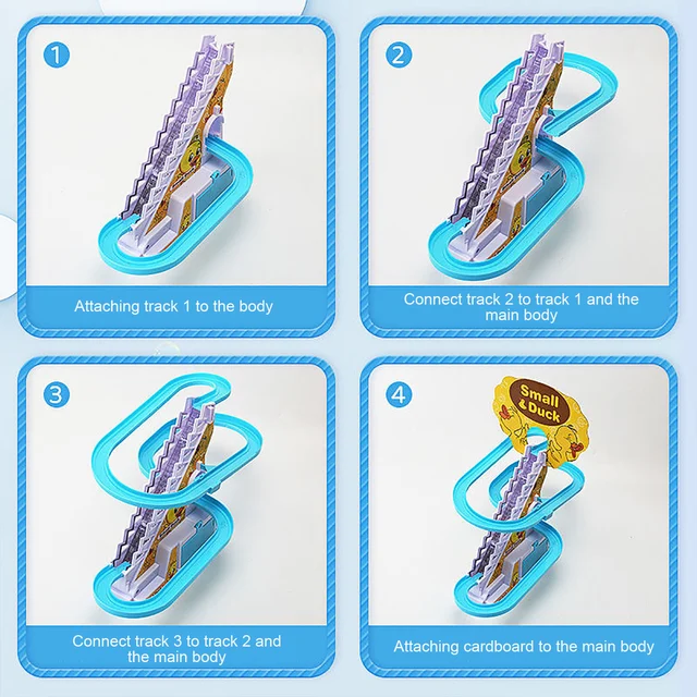 Electric Duck Climbing Stairs & Slides Playset Playful Roller Coaster Toys with 9 Duck Toys & Race Track Educational Track Toys 4