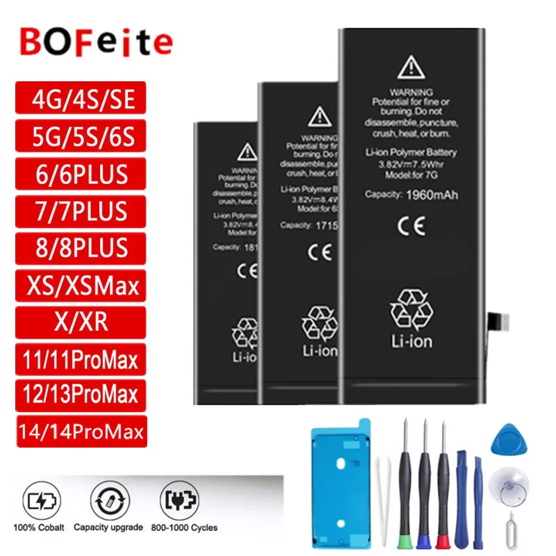 

100% Original New Battery For iPhone 5S 6 6s 6p 6sp 7 7p 8 8plus x xr xs Max 11 11pro 12mini 13 14pro max SE SE2020 Bateria