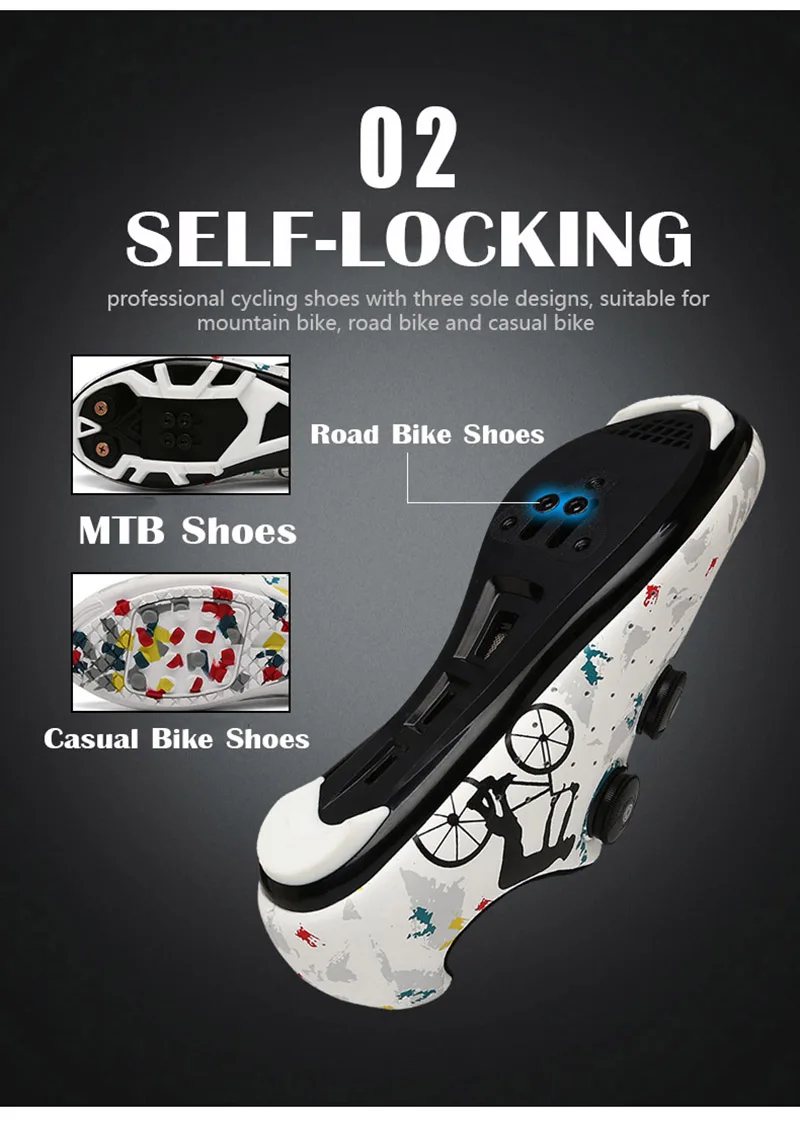 Chaussures Vélo Auto-verrouillantes Unisexes - VTT/route, à Lacets, Lumineuses
