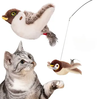 Interactive Cat Toys Rechargeable Bird Chirping Clapbirds Cute Touch-sensitive Plush Toys Flapping Wings Sparrow Pet Toys 1