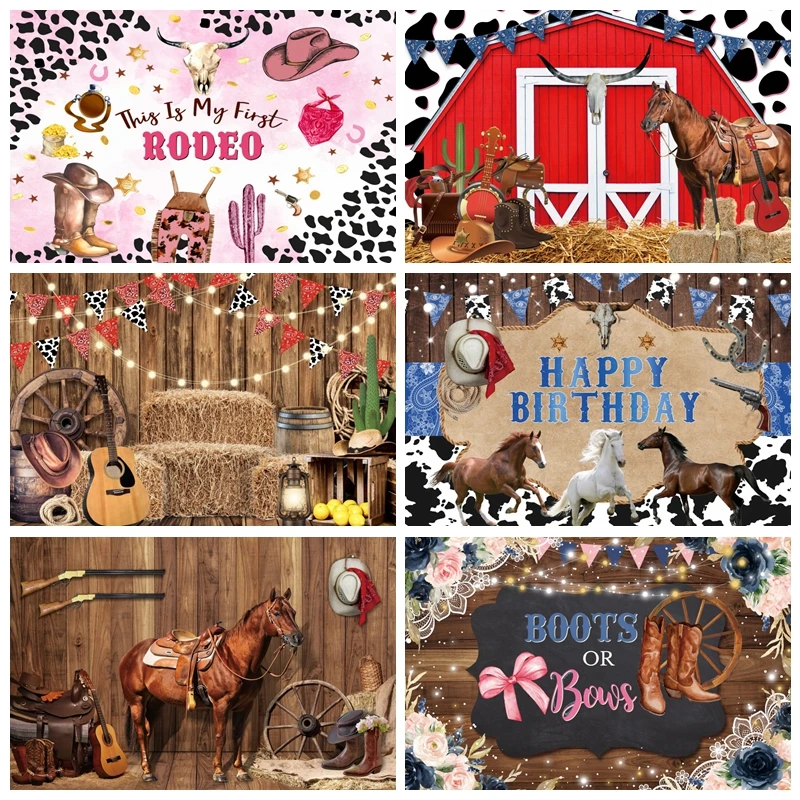 

Cowboy Horse Vintage Western Backdrop for Baby Portrait Boy West Man Birthday Party Banner Background Wild West Farm Photo Booth