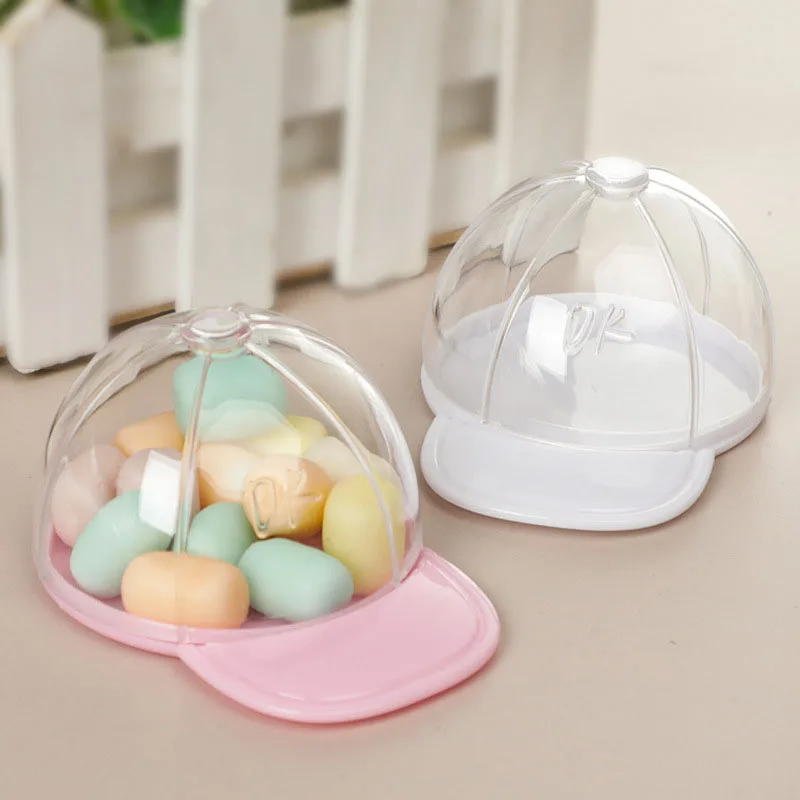 

24Pcs Kawaii Mini Baseball Cap Design Plastic Transparent Candy Box Hat Gift Boxes Children Birthday Party Baby Shower Decors