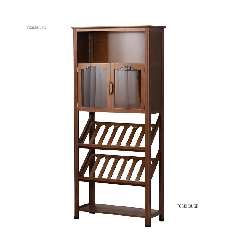 European Bamboo Wine Cabinets Living Room Modern Storage Display Cabinet Showcase Multi Layer Wine Rack Designer Bar Furniture
