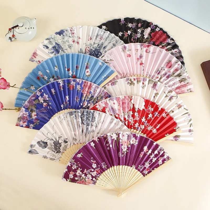 Bamboo Folding Fan Silk Chinese Style Fan Hand Held Anitque Art Craft Decorative Japnese Dance Home Decoration Party Props Gift