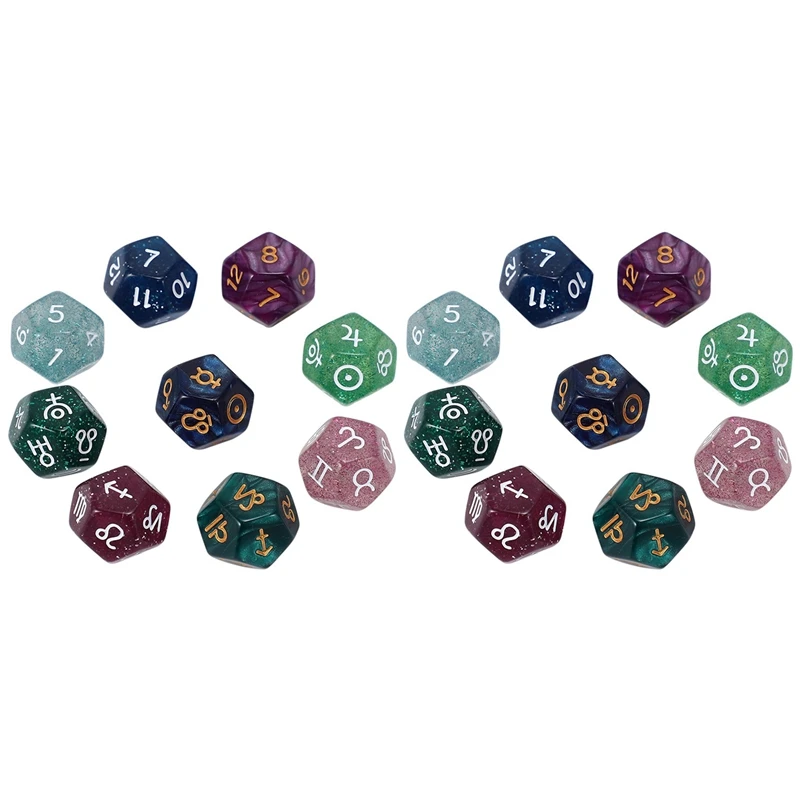 

ELOS-18Pcs Pearl 12-Sided Astrology Zodiac Signs Dice For Constellation Divination Toys Creative Multi Sided Dice Type A