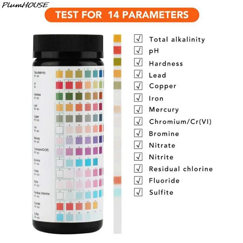 Aquarium Test Strips 50pcs 14-in-1 Drinking Water Test Strip PH Bromine Nitrate Water Quality Test For Aquarium Fish Tank Pool nitrate Strip