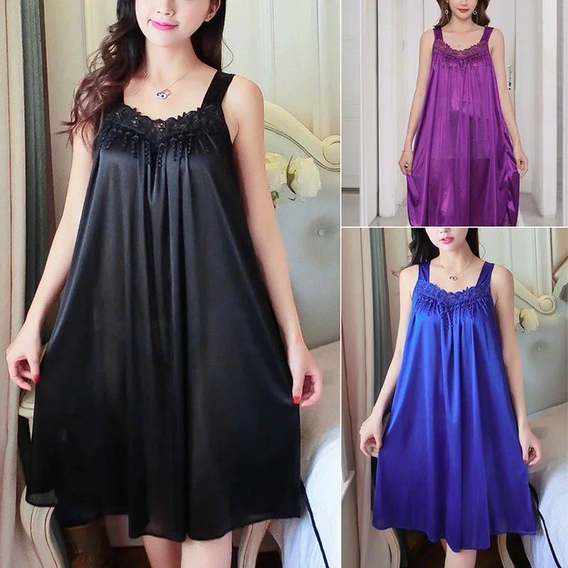 حرير ثلجي الرسن ثوب نوم للإناث ، ثوب نوم دانتيل مثير ، ملابس منزلية أحادية اللون ، سهلة التنظيف ، بيجامة مدرسية ، حجم كبير ، الصيف