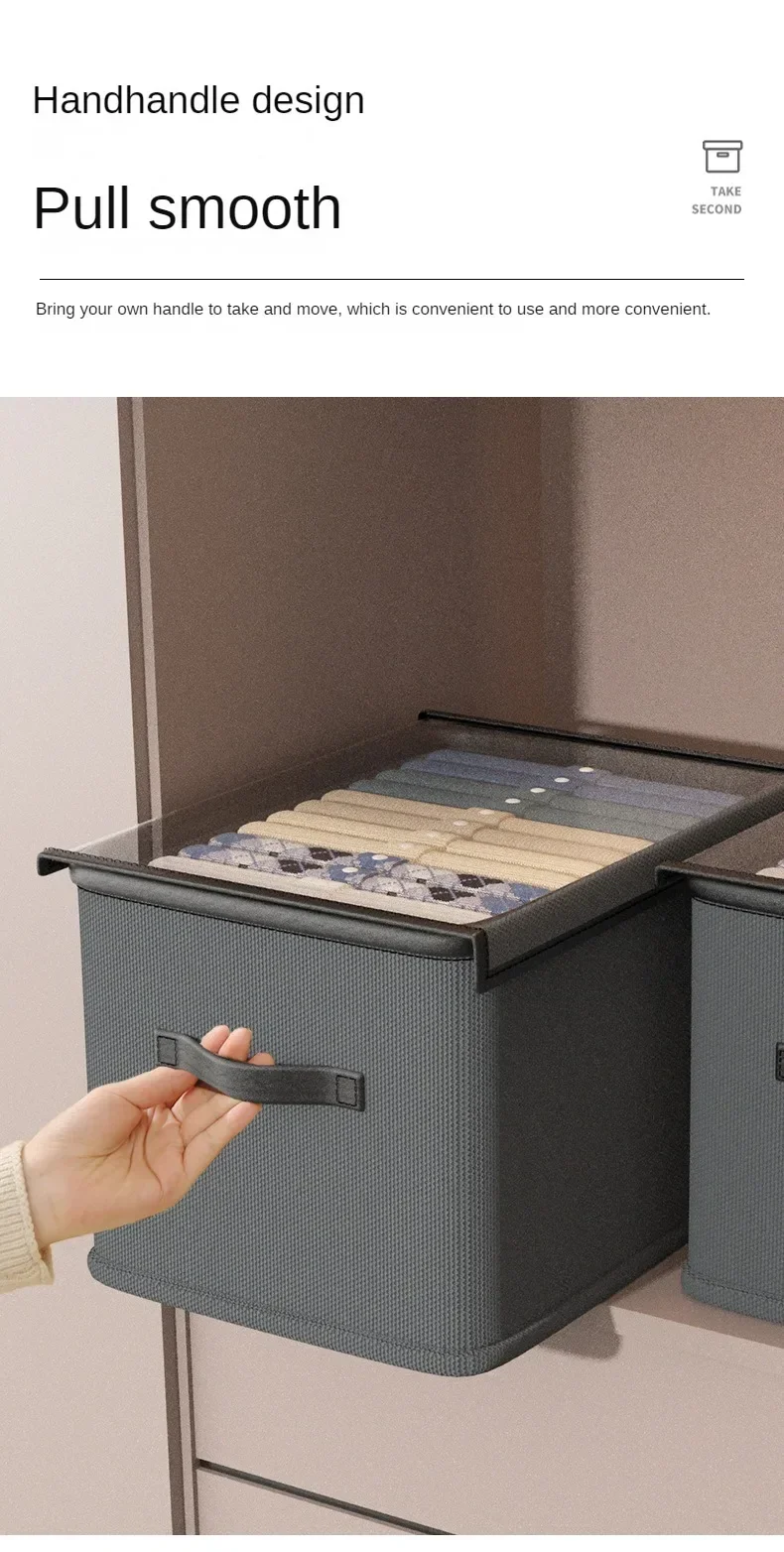 Description Picture 6 of item2PCS Large Capacity Clothing Storage Box Wardrobe Classification Covered Box Foldable Drawer Type Clothes&Pants Finishing Box