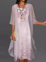 Fashion Women Chiffon Summer Sleeveless O-Neck Print Loose Party Dresses +Cardigan Shawl Elegant Casual Lady Two Piece Set Dress - Image 3