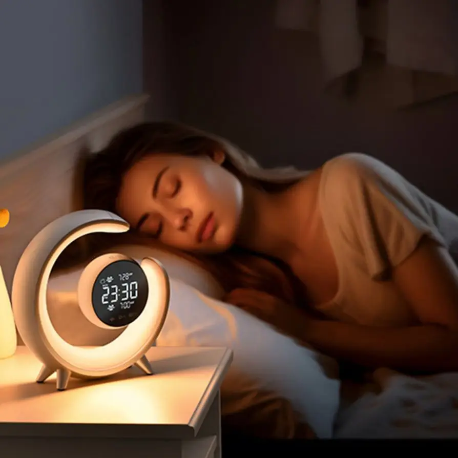 

Double Alarm Clock White Noise Machine Bedside Lamp Durable Stylish Lightweight Clocks Home Room Decor Night Light