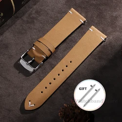 Vintage Cowhide Leather Quick Release Watch Strap with Stitching Details - 22mm (Light Brown)