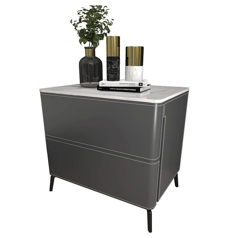 

Italian Minimalist Saddle Leather Bedside Table Nordic Modern High-End Bedroom