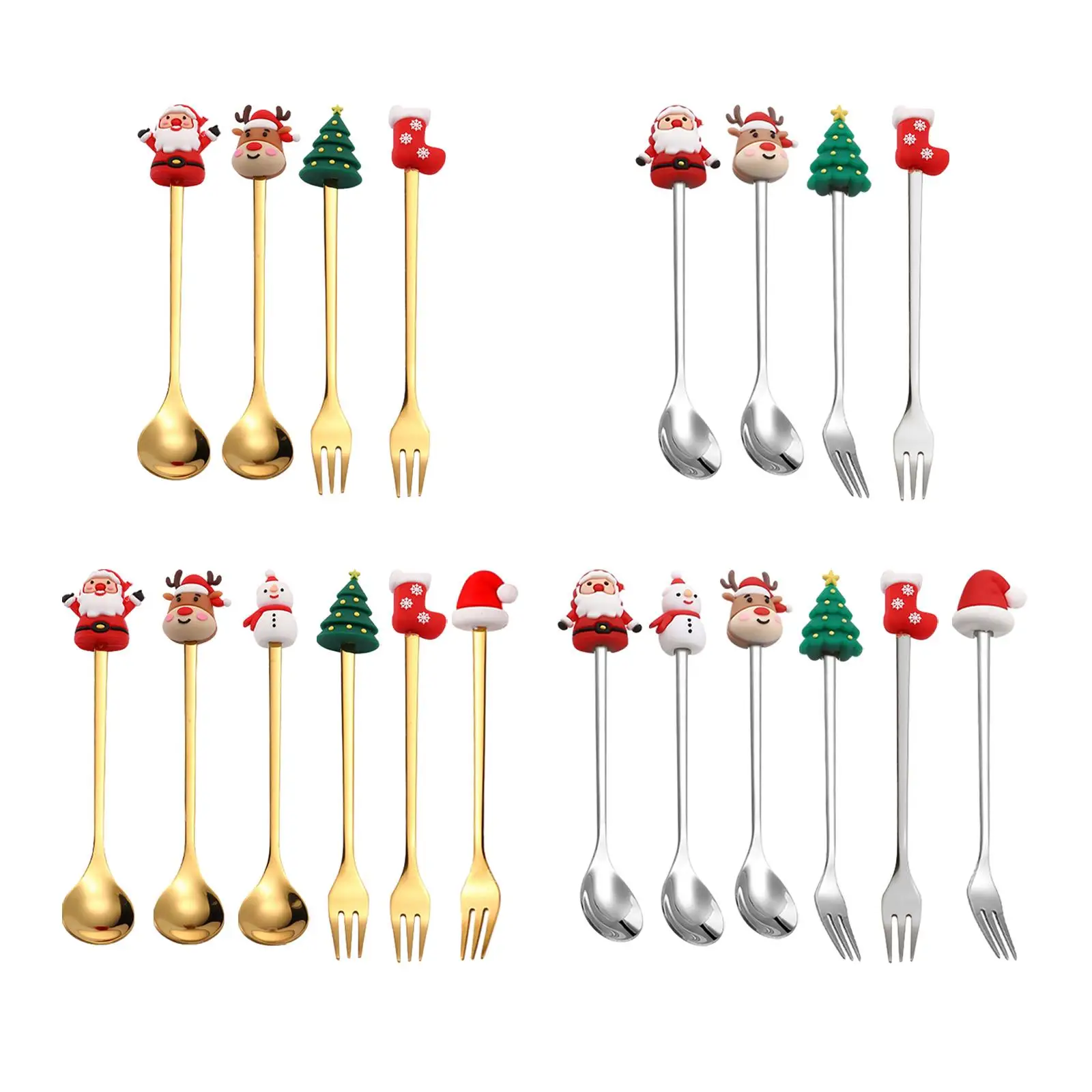 

Xmas Spoons Forks Set Multipurpose Tableware Tasting Spoons and Forks Set for Mixing Ice Cream Coffee House Christmas Gift