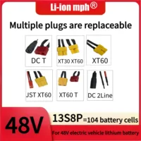 Batterie lithium-ion 48V 30ah 13s8p, batterie électrique 48V 30000mAh 2000W, BMS 50A intégré + chargeur 18650.00 48v 5