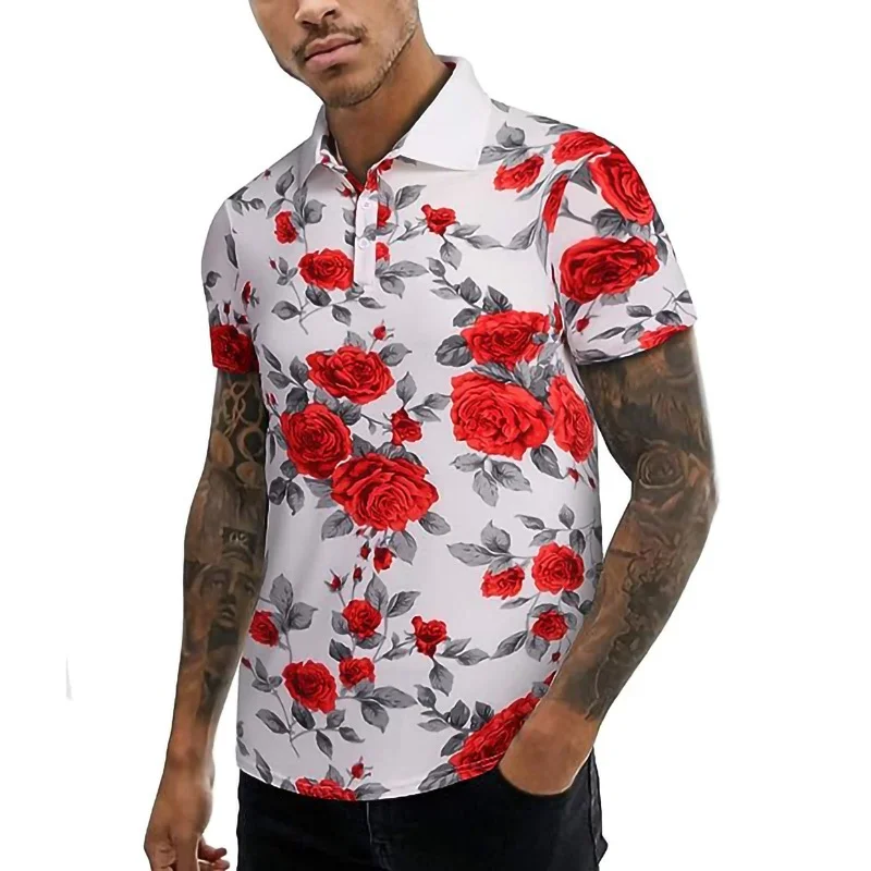 

Flowers Palm Leaves 3D Printed Polo Shirts For Men Clothes Luxury Tropical Hawaiian Flower Graphic POLO Shirt Male Short Sleeve
