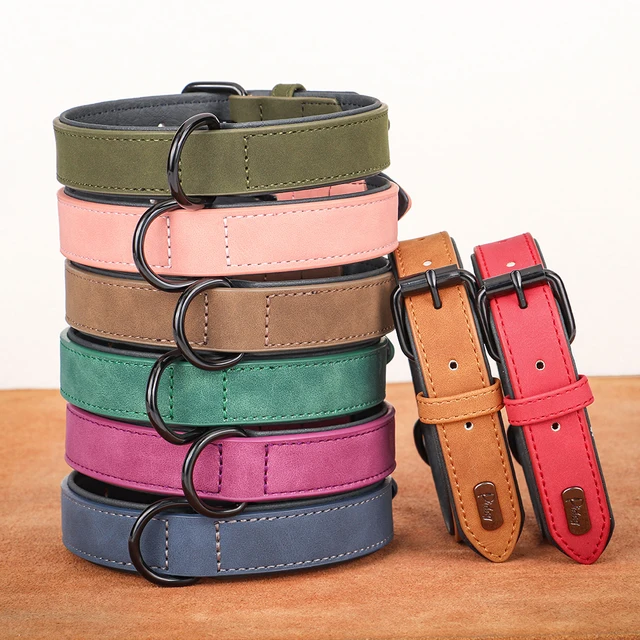 PU Leather Dog Collar Soft Padded Dog Collars Necklace Adjustable Pet Necklace For Small Medium Large Dogs Pitbull Labrador Pug 2