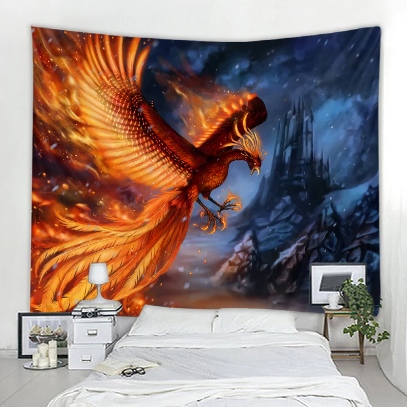 

Fire Phoenix Psychedelic Decor Tapestry Mandala Boho Hippie Wall Decor Tapestry Home Background Decor Tapestry