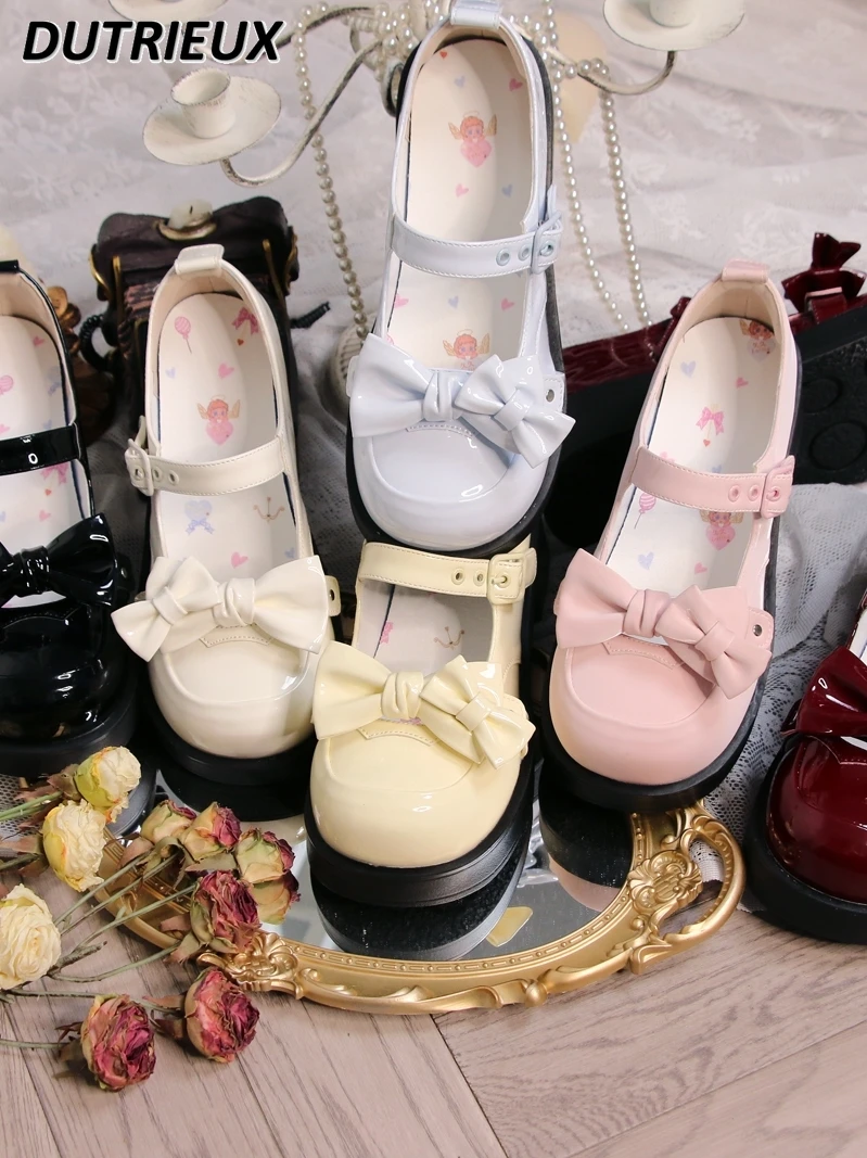 

Туфли-лодочки Lolita милые туфли с круглым носком на среднем каблуке с бантом JK Mary Jane модные женские туфли 2023 Новая летняя Осенняя женская обувь