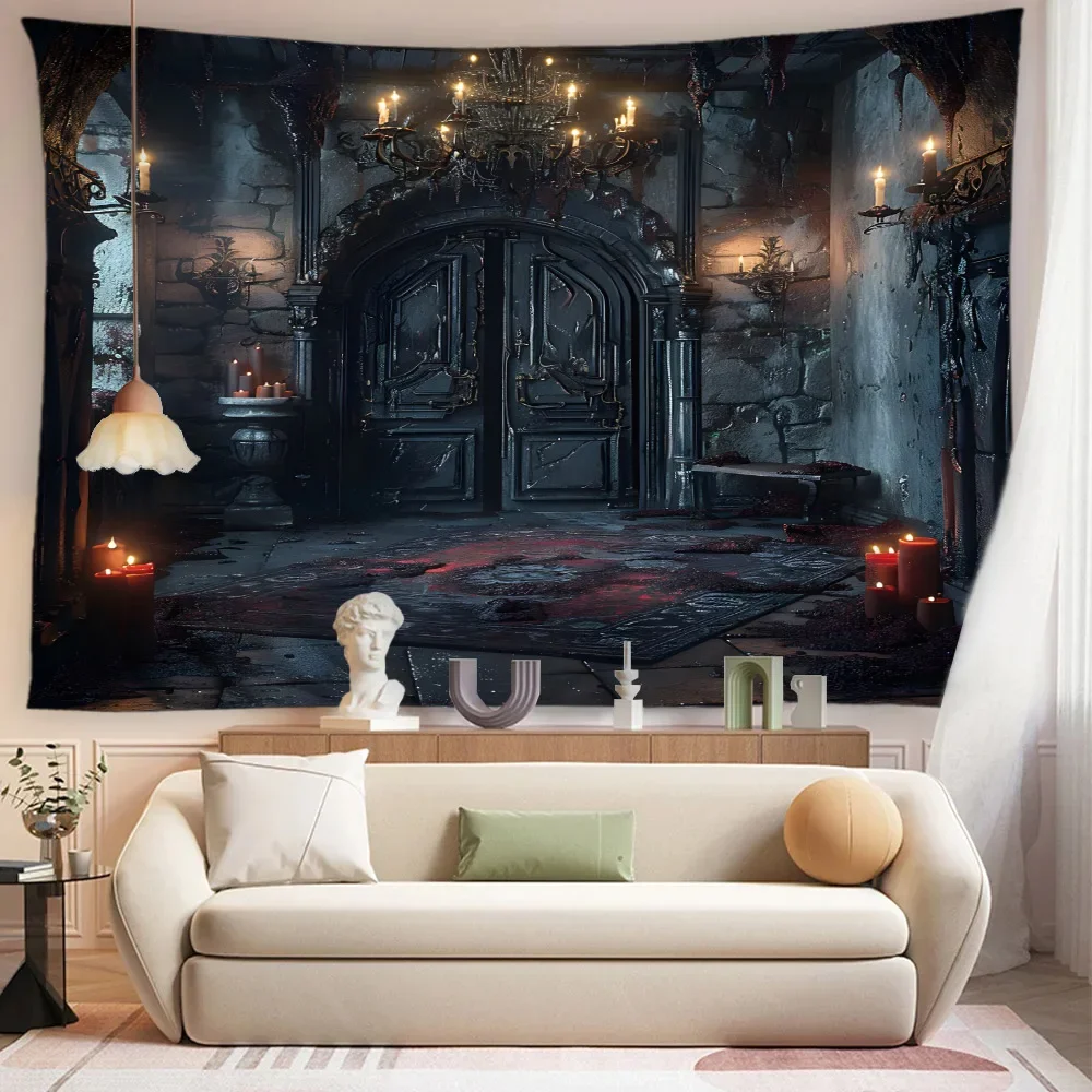 Vintage Library Tapestry Mural Old Books Bookshelf Attic Candles Gothic Home Decor Dormitory Living Room Bedroom Wall Hanging