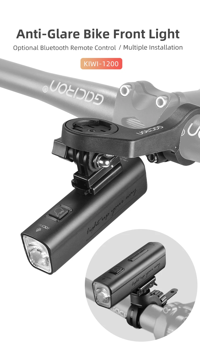 Gaciron Bike Front Light 1200 lumens C-C Rechargeable Bicycle Headlight Anti Glare Cycling LED Optional Buletooth Remote Control