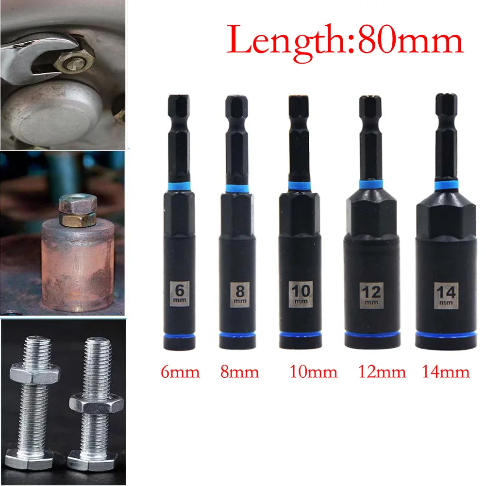 80mm Sechskant-Steckschlüssel-Adapter für Bohrmaschinen, 1/3/5 Stück Steckschlüssel-Verlängerungshülse 6/8/10/12/14mm Werkzeug-Steckschlüsseladapter – Detail 2