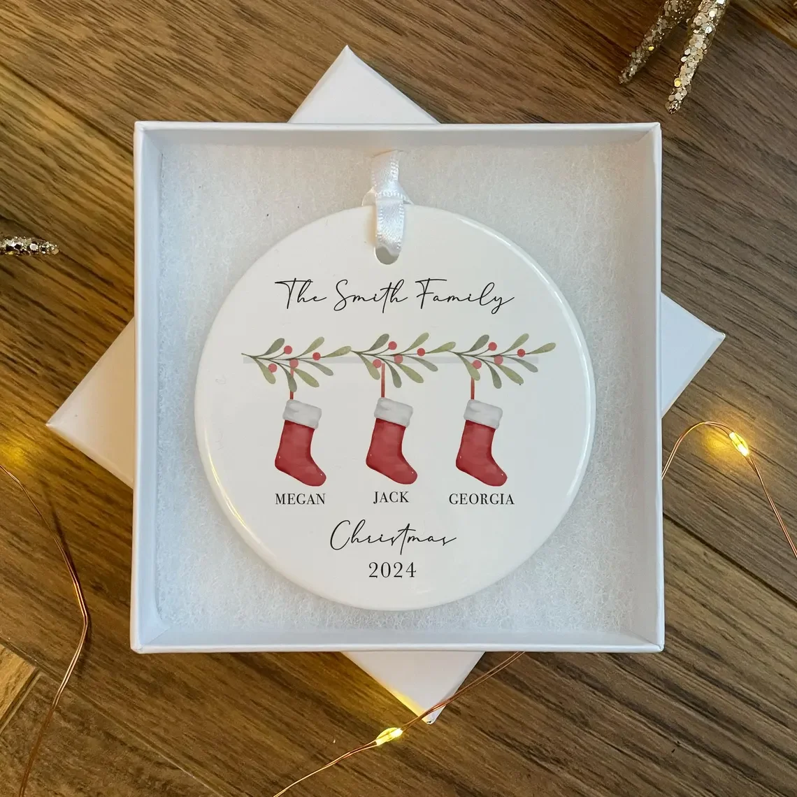 Personalisierte erste Weihnachten als 3-köpfige Familie, erste Weihnachtsbaumschmuck des Babys, individuelle Familien-Weihnachtsdekoration, Andenken