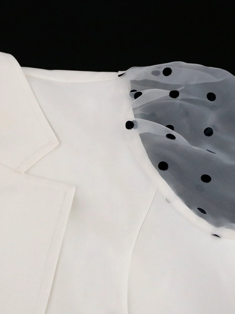 White Polka Dots Tulle Long Sleeve Dress 5