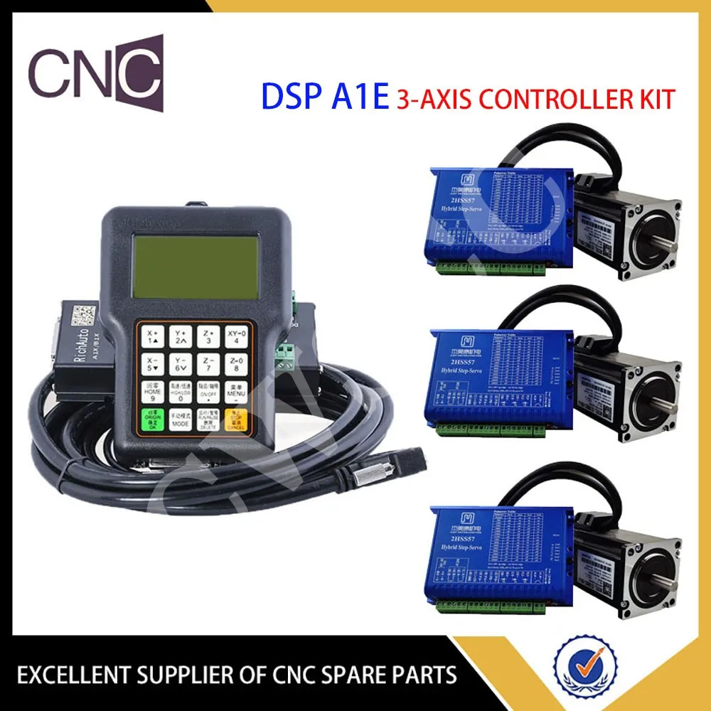 

RichAuto DSP A11E CNC Controller Kit Handheld 3 Axis Motion Controller Remote Engraving and Cutting NEMA23 Hybrid Servo Motor