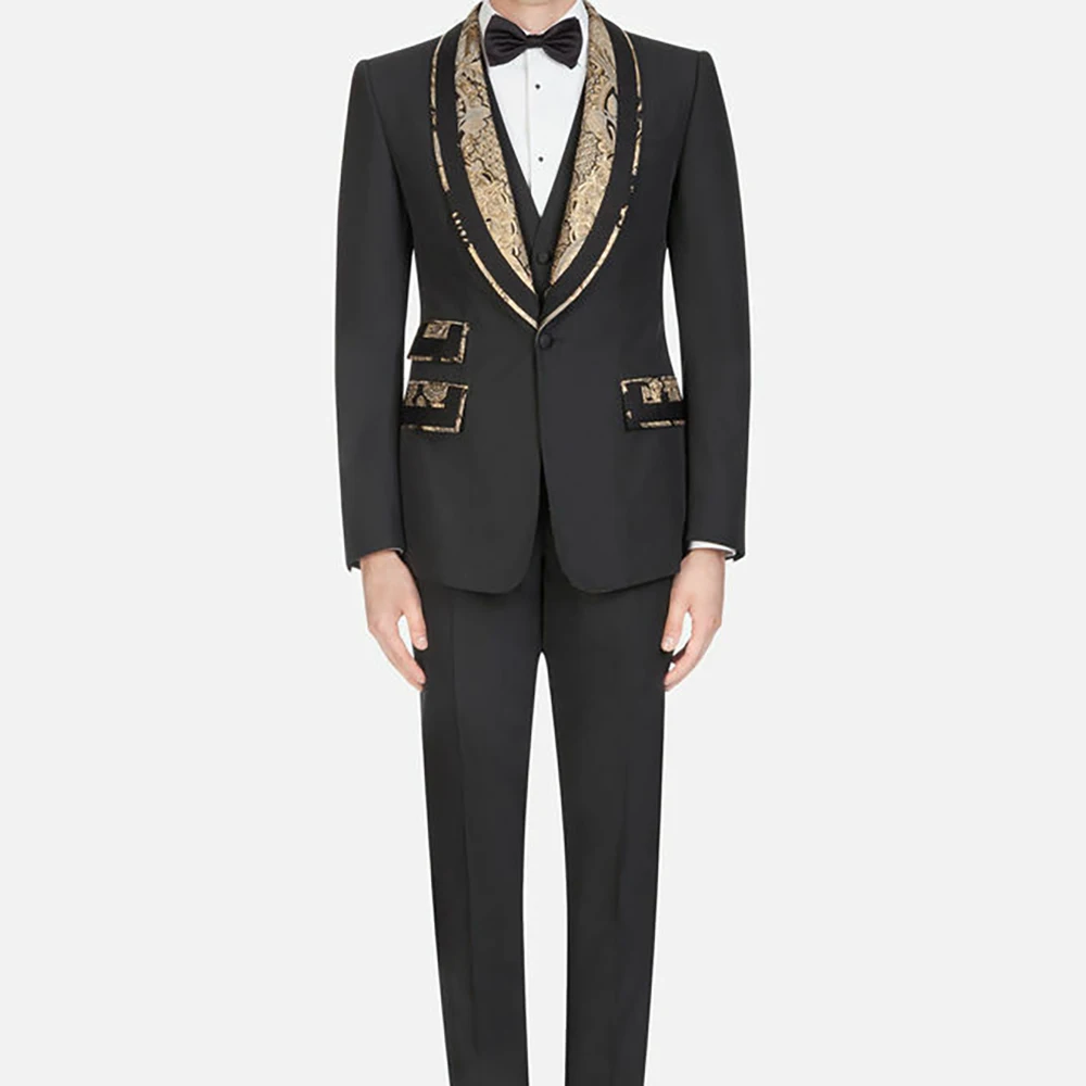 

Costume Homme 2023 Prom Dinner Tuxedos For Men's Wedding Fashion Groom Jacquard Lapel Party 3 Pieces Suits (Jacket+Pant+Vest)