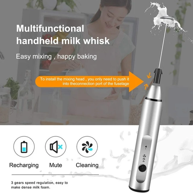 3 Speed Portable Handheld Mixer Milk Frother Egg Beater Coffee Milk Juice  Whisk Stirrer USB Rechargeable