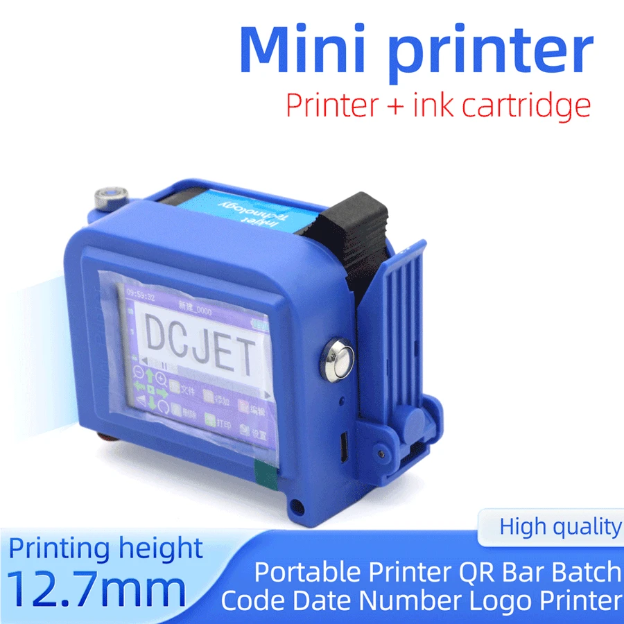 

Mini Portable Printer QR Bar Batch Code Date Number Logo Expiry T-shirts 12.7mm Handheld Inkjet Printer Label Use 2588 cartridge