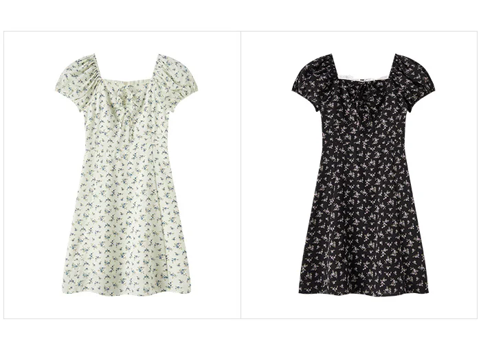 Vestido de mujer con mangas abullonadas y estampado floral de gasa Mori, nuevo vestido de verano con escote cuadrado y cintura corta, divertido