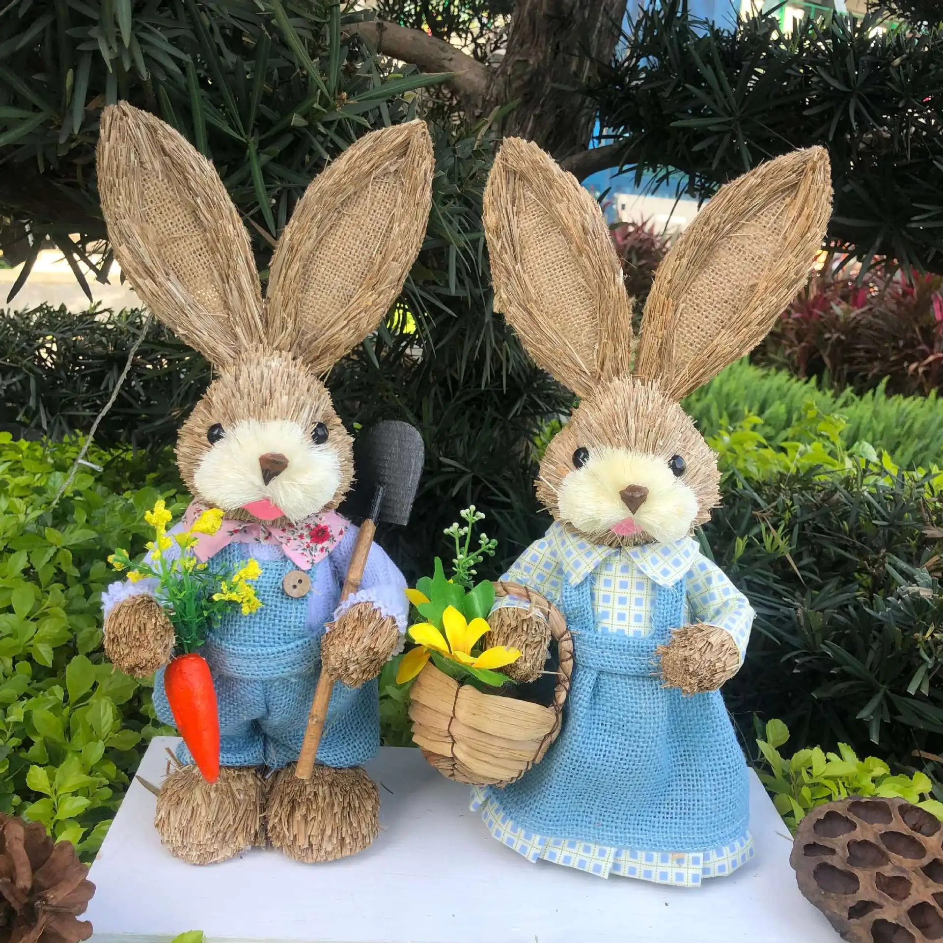 

Пасхальный кролик, соломенный кролик, украшение для дома, спальни, сада, реквизит, подарок на Пасху, статуэтка искусственных кроликов, 2 шт.