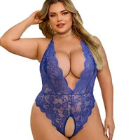 XL-4XL Plus Size Outfit Femme Costume Hollow Out Bodysuit Sexy Woman Body One Piece Lace Lingerie Erotic Crotchless Fetish Dress