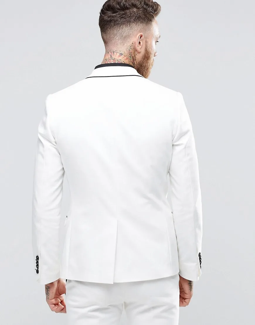 White And Black Slim Fit Tuxedos For Male 3 Pieces Men Wedding Prom Dinner Suits Best Man Groomsman Men Suit Custom Made