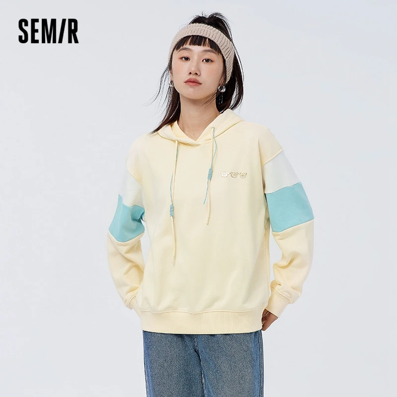 Semir Women  Patchwork Hooded Vitality Gentle 2023 Spring Loose Knit Top Women'S Personality Casual Hoodies semir 2023 women jeans spring new skinny skinny wide leg pants jeans for women