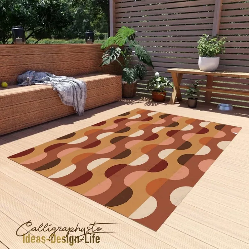 Orange Retro Swirl Carpet Psychedelic Groovy 70s Rug Wavy Trippy Area Rug for Bedroom Aesthetic Retro Rugs Y2k D&eacute;cor Home