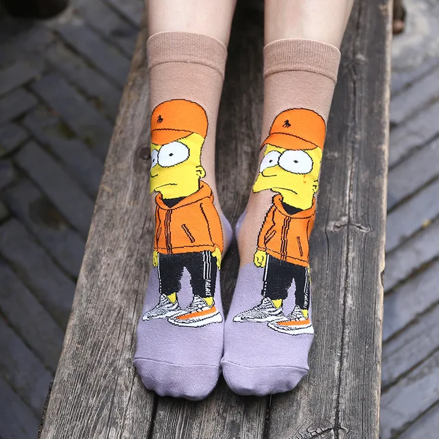 Calcetines divertidos de dibujos animados para hombre y mujer, calcetín  Unisex con estampado de Los Simpsons, Hip Hop, Skateboard cómodo -  AliExpress