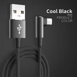 High - Speed Durable Braided 90 - Degree USB - C Charging Cable - Multiple Lengths & Colors (Black - 3m)